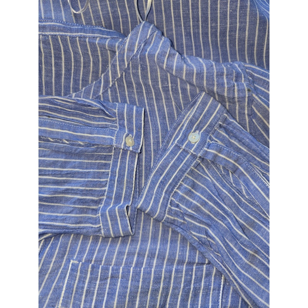 Love by Gap Womens Maxi Dress Medium Blue White Stripe Belted Linen Blend - Picture 5 of 15